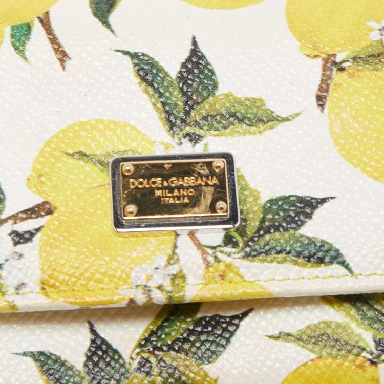 Pre Owned Dolce & Gabbana Yellow/White Lemon Print Leather Trifold Wallet