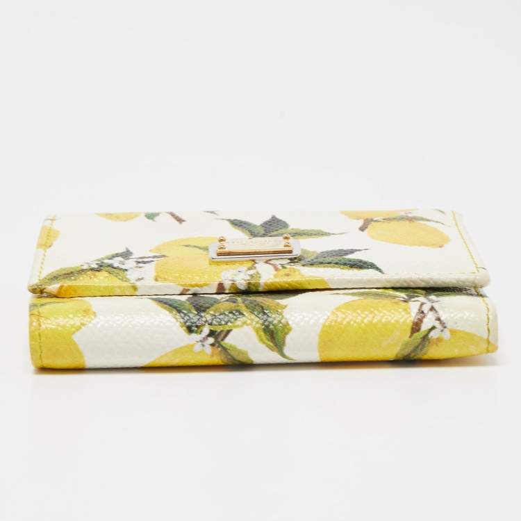 Pre Owned Dolce & Gabbana Yellow/White Lemon Print Leather Trifold Wallet