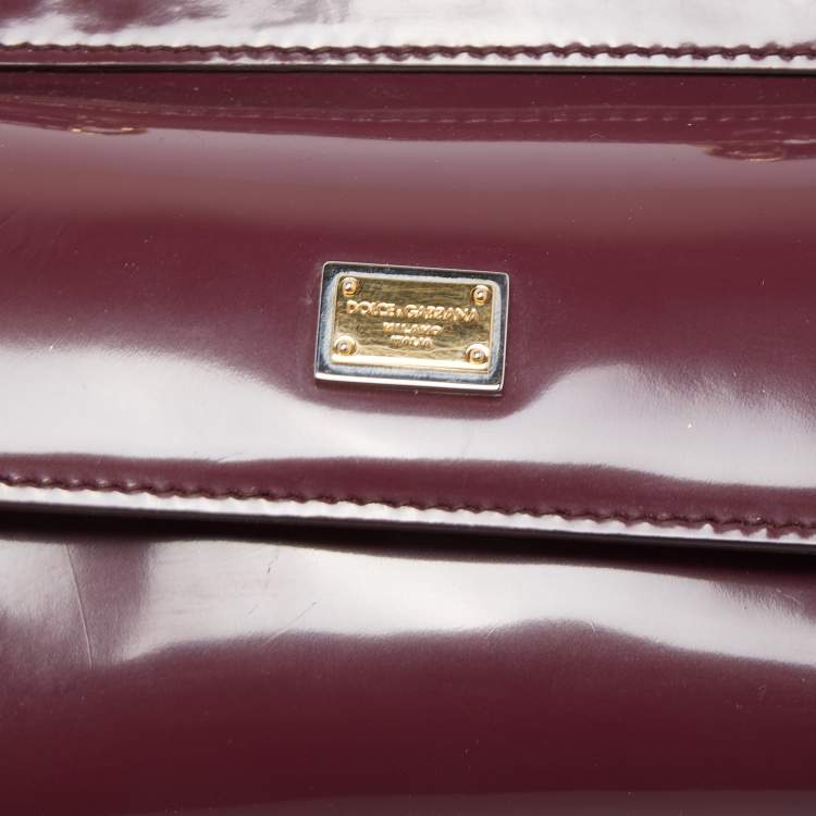 Pre Owned Dolce & Gabbana Burgundy Patent Leather Mini Miss Sicily Top Handle Bag