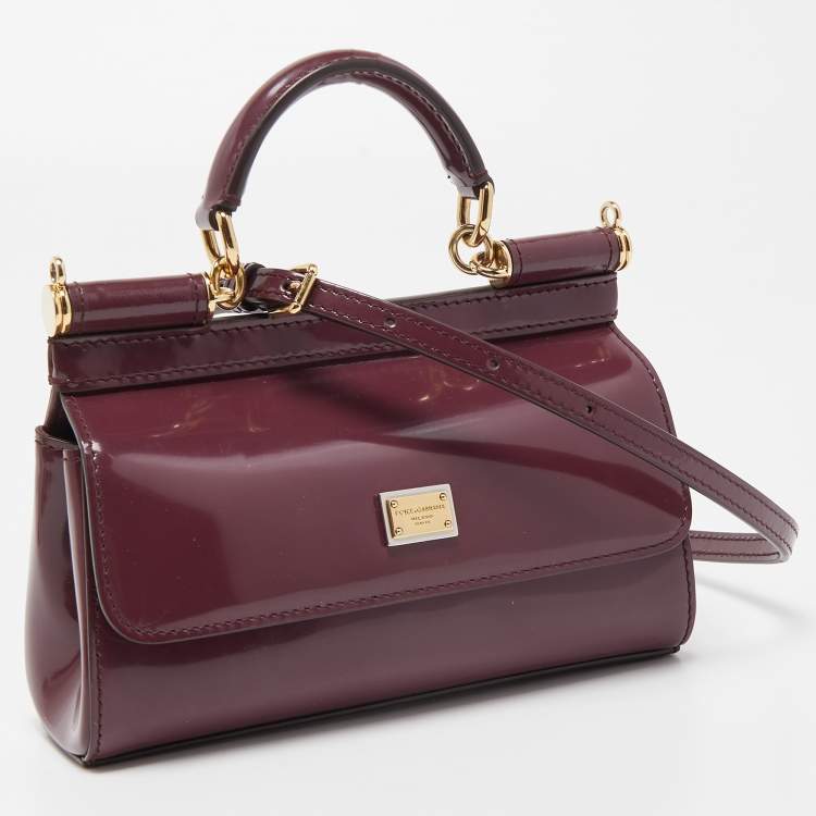 Pre Owned Dolce & Gabbana Burgundy Patent Leather Mini Miss Sicily Top Handle Bag