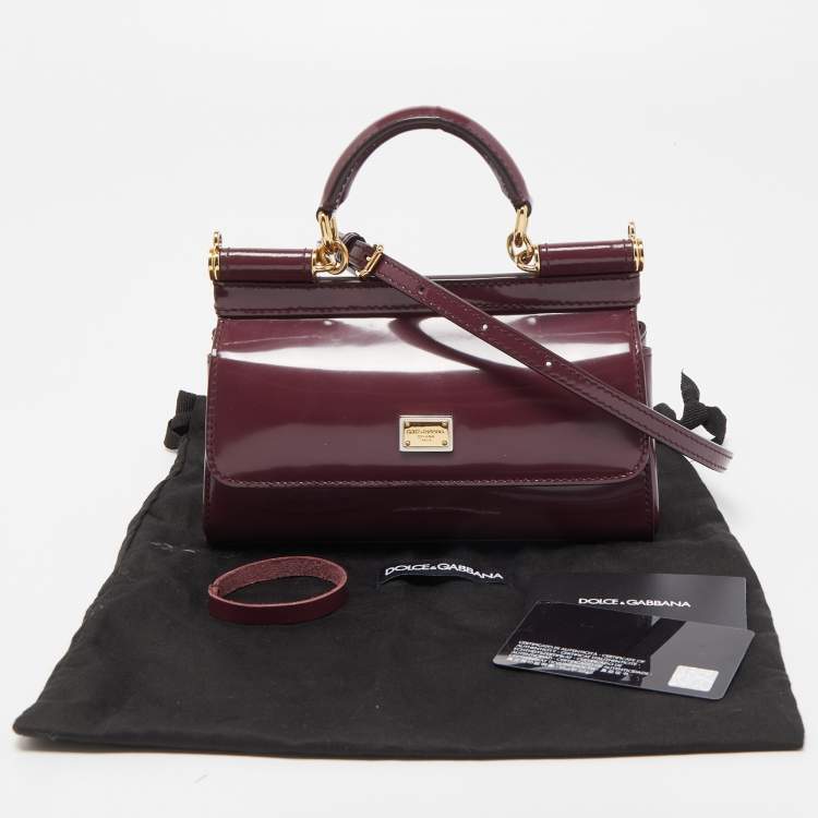 Pre Owned Dolce & Gabbana Burgundy Patent Leather Mini Miss Sicily Top Handle Bag