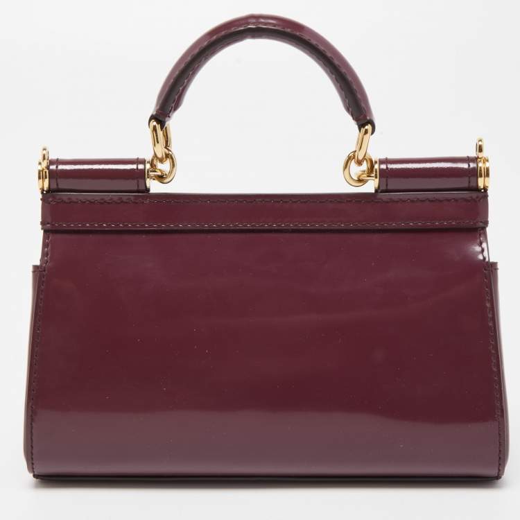 Pre Owned Dolce & Gabbana Burgundy Patent Leather Mini Miss Sicily Top Handle Bag