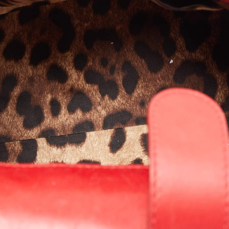 Pre Owned Dolce & Gabbana Red Lace and Leather Large Miss Sicily Top Handle Bag
