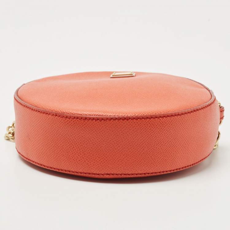 Pre Owned Dolce & Gabbana Orange Leather Glam Round Crossbody Bag