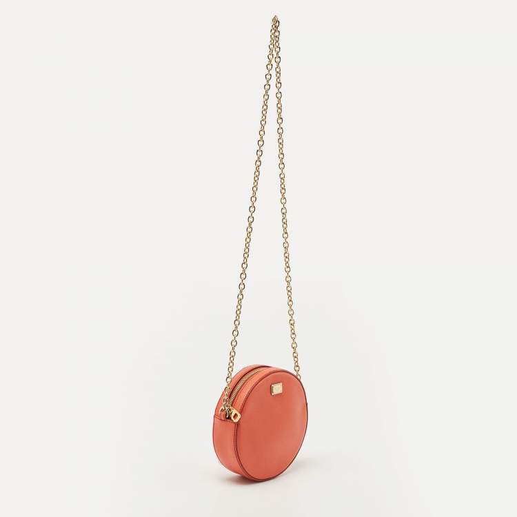 Pre Owned Dolce & Gabbana Orange Leather Glam Round Crossbody Bag