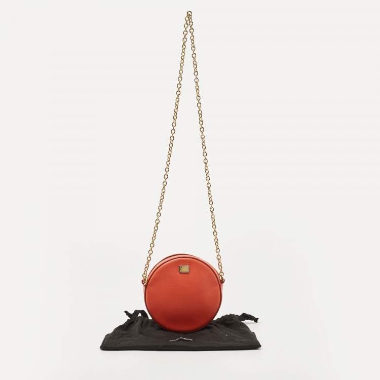 Pre Owned Dolce & Gabbana Orange Leather Glam Round Crossbody Bag