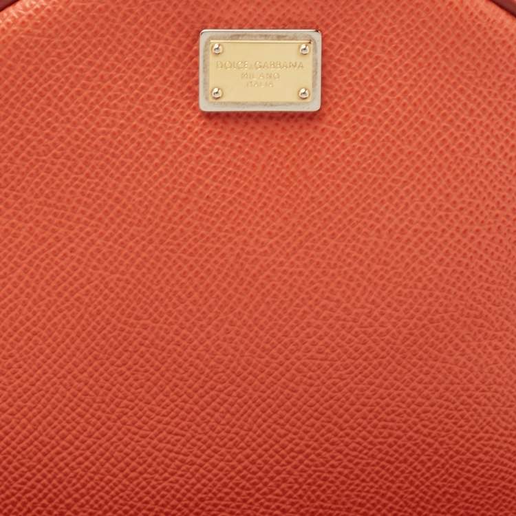 Pre Owned Dolce & Gabbana Orange Leather Glam Round Crossbody Bag