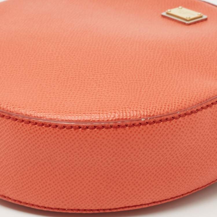 Pre Owned Dolce & Gabbana Orange Leather Glam Round Crossbody Bag