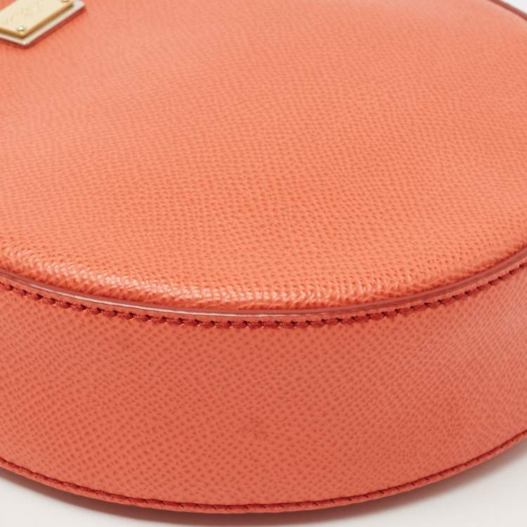 Pre Owned Dolce & Gabbana Orange Leather Glam Round Crossbody Bag