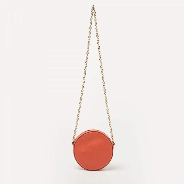 Pre Owned Dolce & Gabbana Orange Leather Glam Round Crossbody Bag