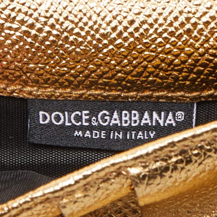 مملوكة مسبقًا Dolce & Gabbana Gold Leather Miss Sicily Von Wallet on Chain