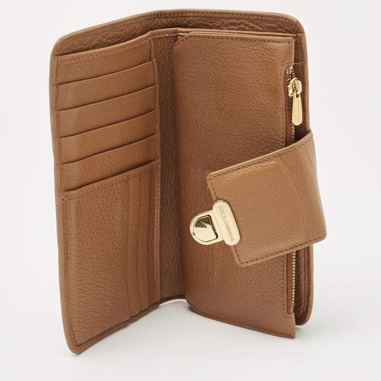 Pre Owned Dolce & Gabbana Beige Leather Padlock Wallet