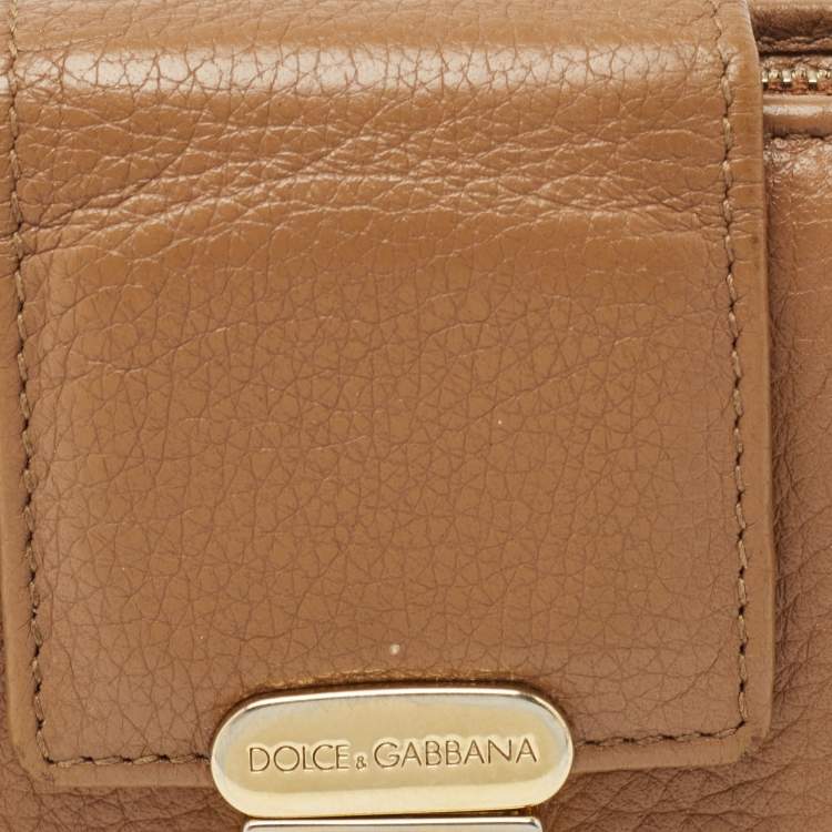 Pre Owned Dolce & Gabbana Beige Leather Padlock Wallet