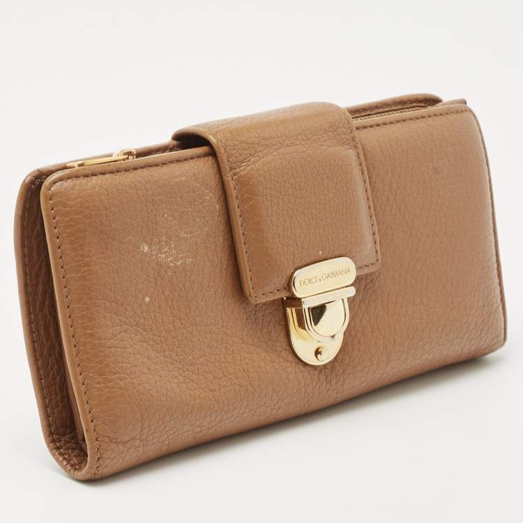 Pre Owned Dolce & Gabbana Beige Leather Padlock Wallet