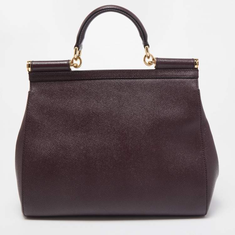 Pre Owned Dolce & Gabbana Burgundy Leather Large Miss Sicily Top Handle Bag