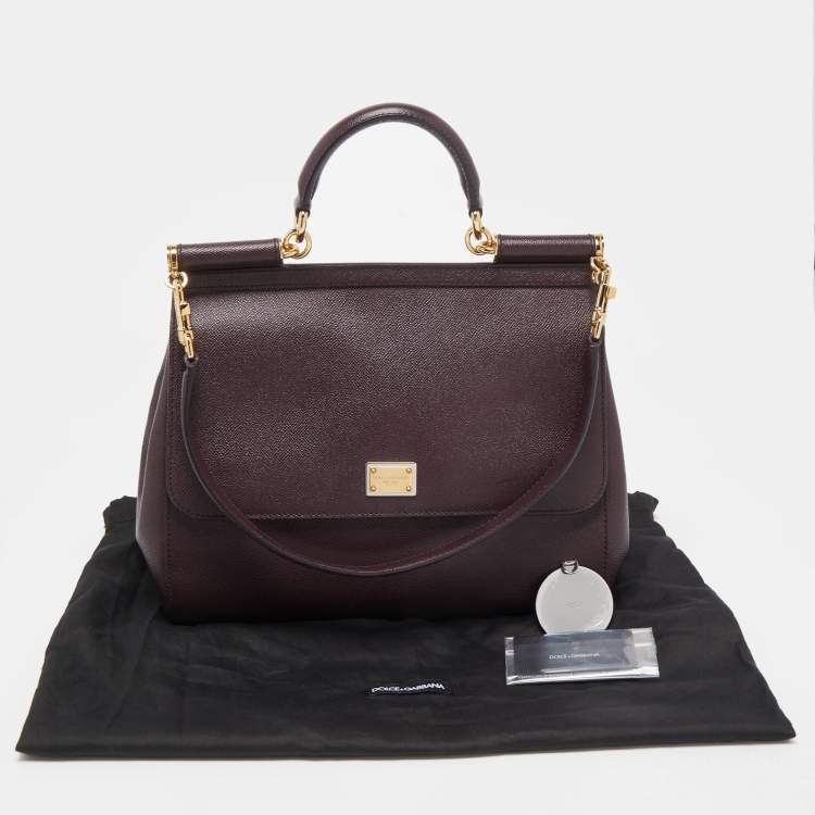 Pre Owned Dolce & Gabbana Burgundy Leather Large Miss Sicily Top Handle Bag