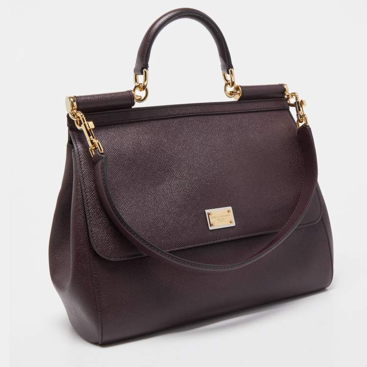 Pre Owned Dolce & Gabbana Burgundy Leather Large Miss Sicily Top Handle Bag