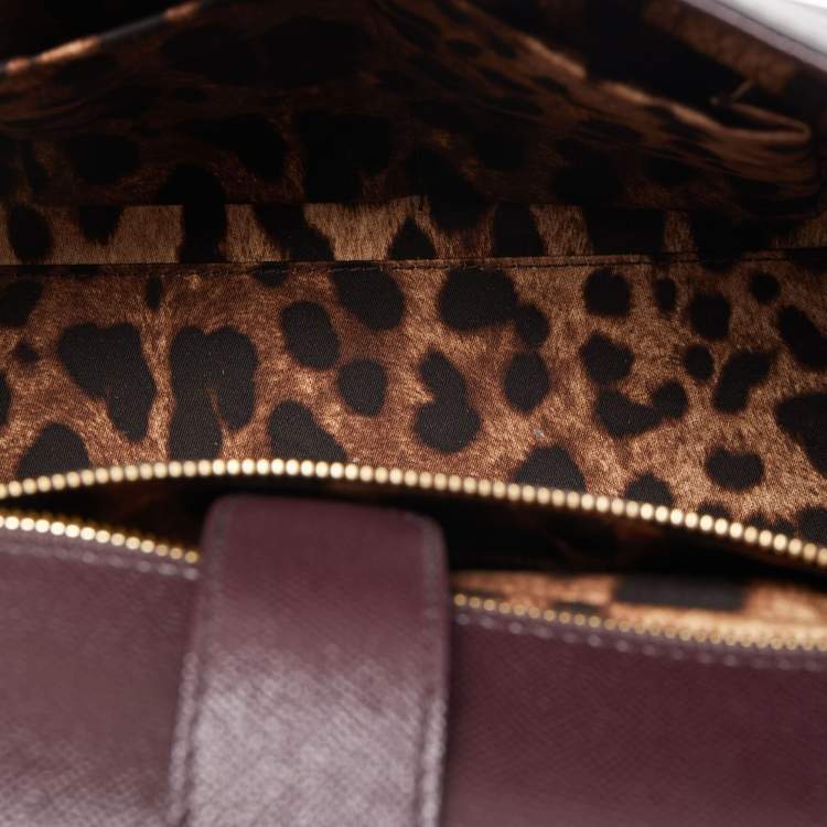 Pre Owned Dolce & Gabbana Burgundy Leather Large Miss Sicily Top Handle Bag