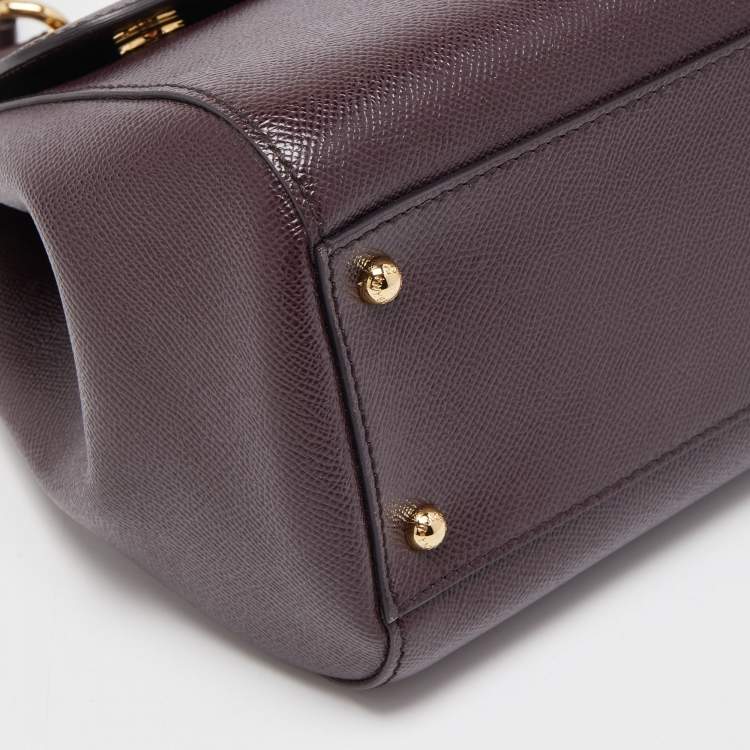 Pre Owned Dolce & Gabbana Burgundy Leather Large Miss Sicily Top Handle Bag