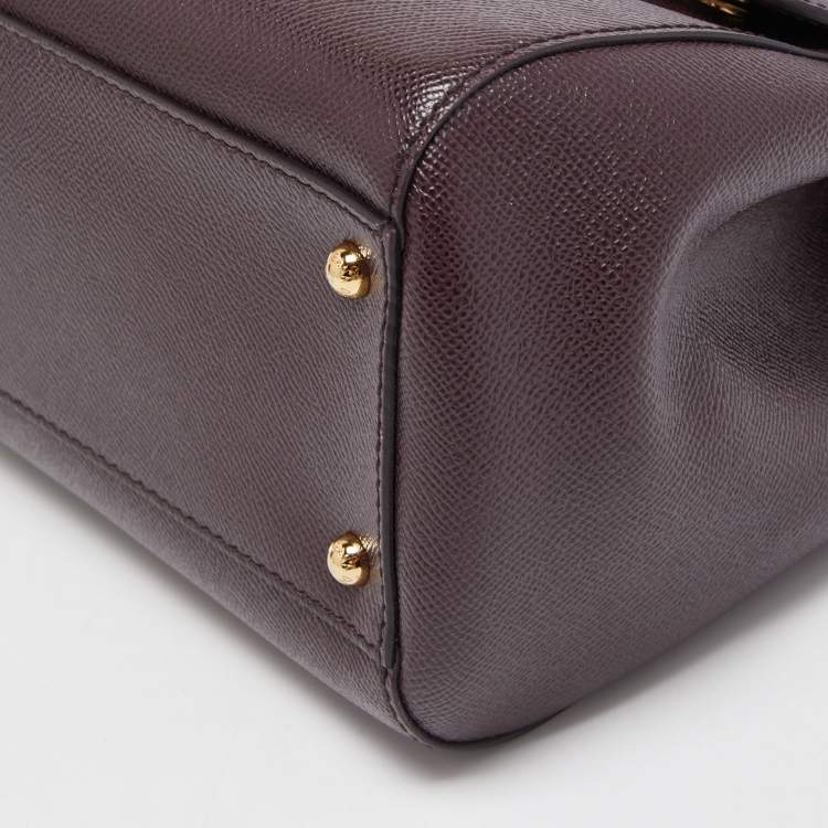 Pre Owned Dolce & Gabbana Burgundy Leather Large Miss Sicily Top Handle Bag