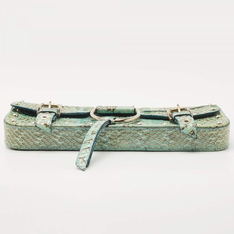 Pre Owned Dolce & Gabbana Green/Blue Python Chain Clutch