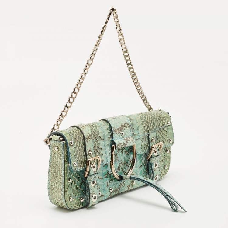 Pre Owned Dolce & Gabbana Green/Blue Python Chain Clutch