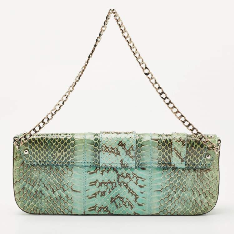 Pre Owned Dolce & Gabbana Green/Blue Python Chain Clutch