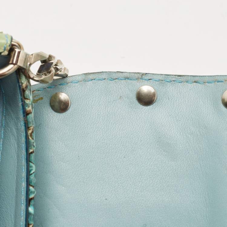 Pre Owned Dolce & Gabbana Green/Blue Python Chain Clutch