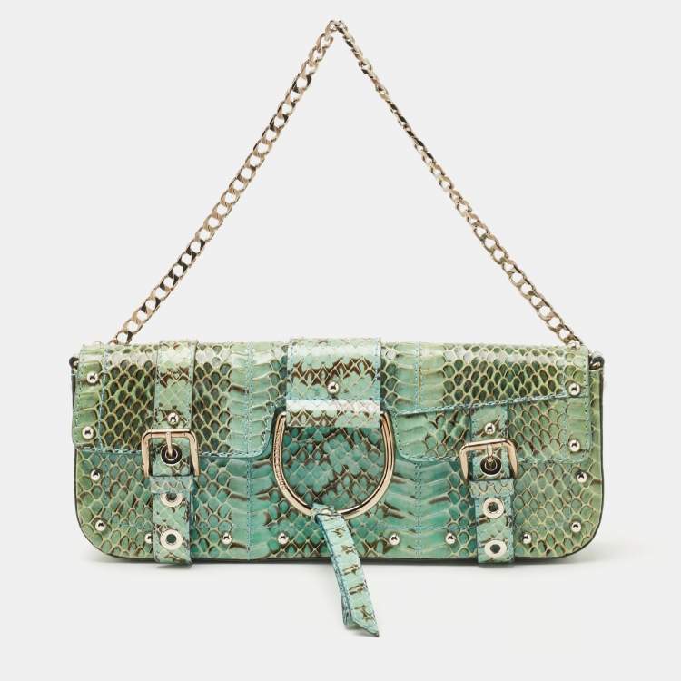 Pre Owned Dolce & Gabbana Green/Blue Python Chain Clutch