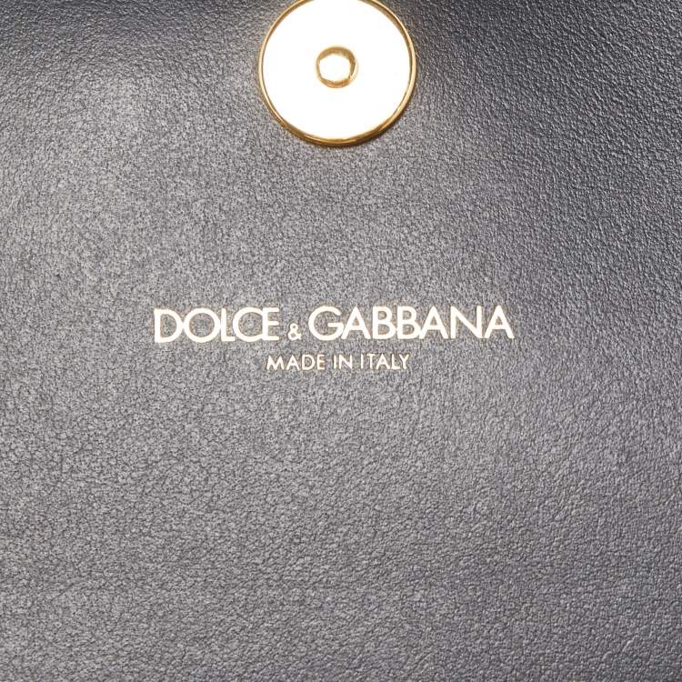 Pre Owned Dolce & Gabbana Black Lizard Embossed Leather DG Millennials Crystals Wallet on Chain
