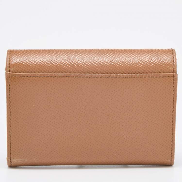 Pre Owned Dolce & Gabbana Beige Leather Trifold Wallet