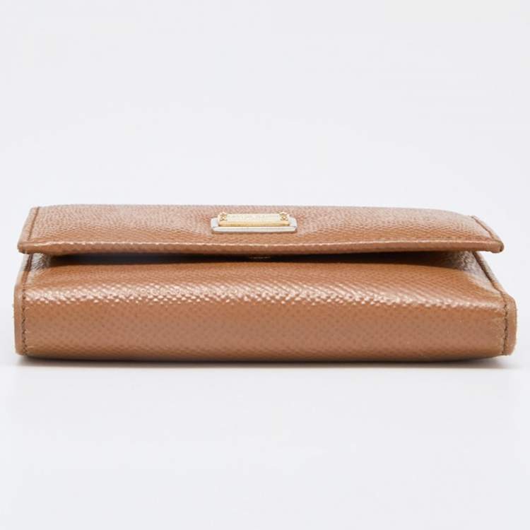 Pre Owned Dolce & Gabbana Beige Leather Trifold Wallet