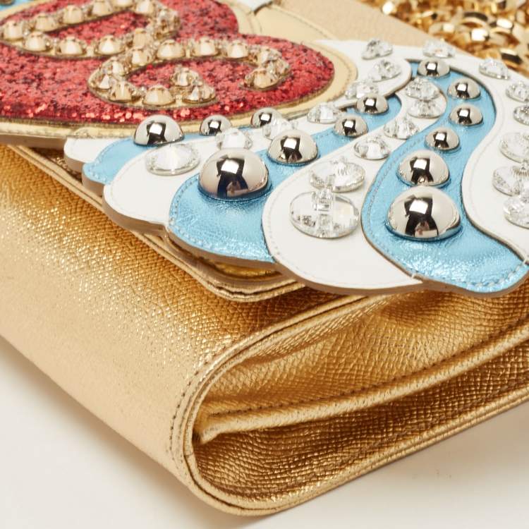Pre Owned Dolce & Gabbana Gold Leather The Lovers Evening Chain Clutch