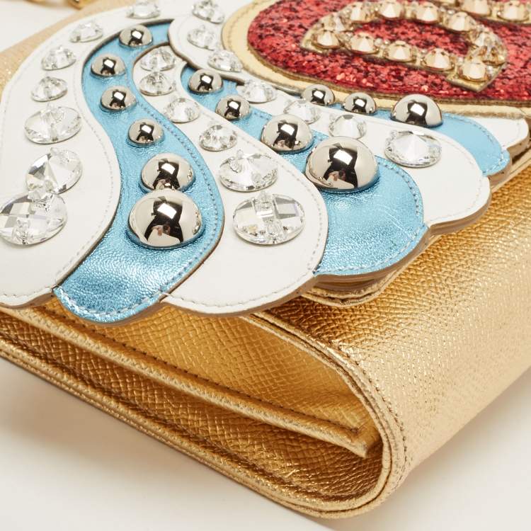 Pre Owned Dolce & Gabbana Gold Leather The Lovers Evening Chain Clutch