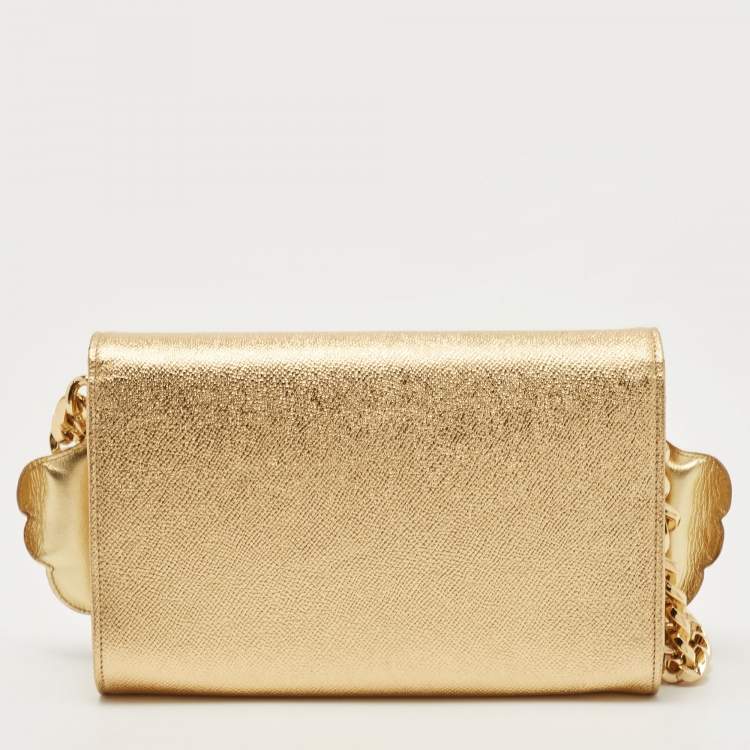 Pre Owned Dolce & Gabbana Gold Leather The Lovers Evening Chain Clutch