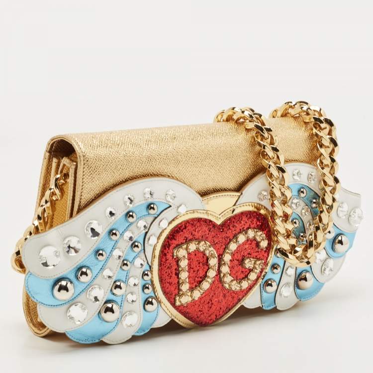 Pre Owned Dolce & Gabbana Gold Leather The Lovers Evening Chain Clutch