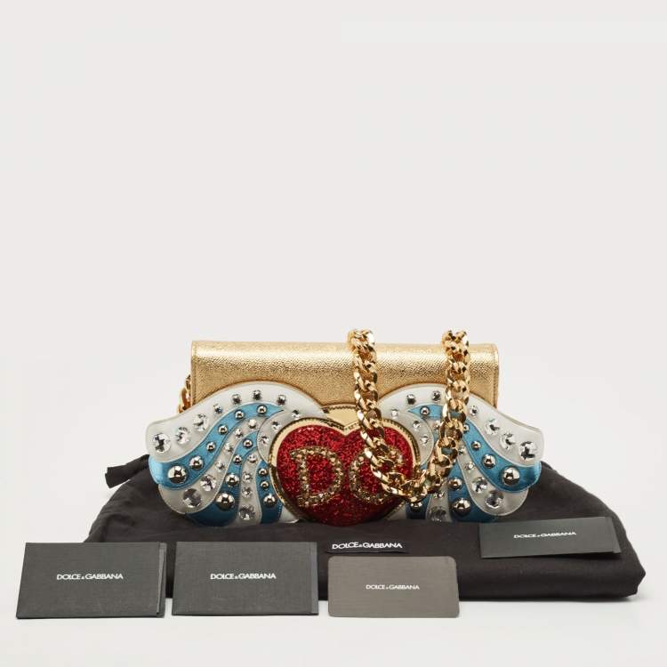 Pre Owned Dolce & Gabbana Gold Leather The Lovers Evening Chain Clutch
