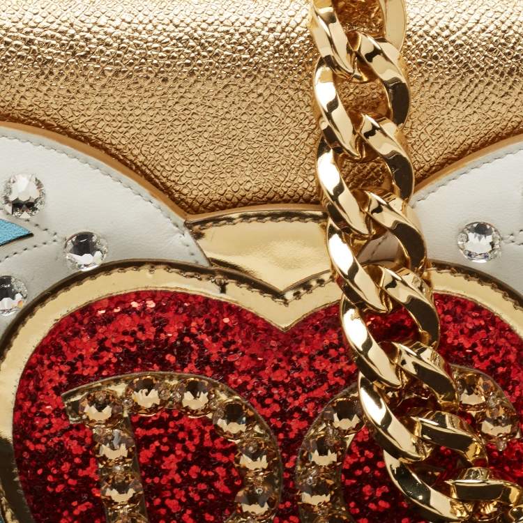 Pre Owned Dolce & Gabbana Gold Leather The Lovers Evening Chain Clutch