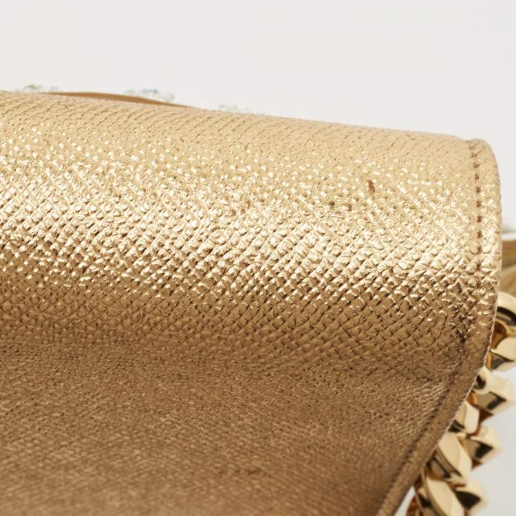 Pre Owned Dolce & Gabbana Gold Leather The Lovers Evening Chain Clutch