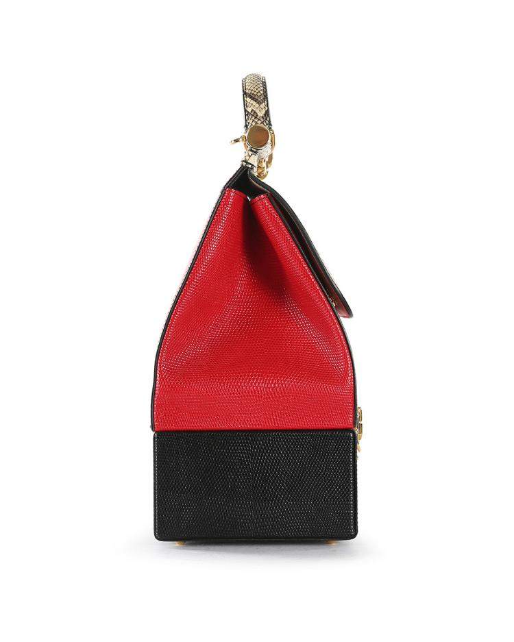 Pre Owned Dolce & Gabbana Beige/Red/Black Python & Lizard Leather Miss Sicly Bag