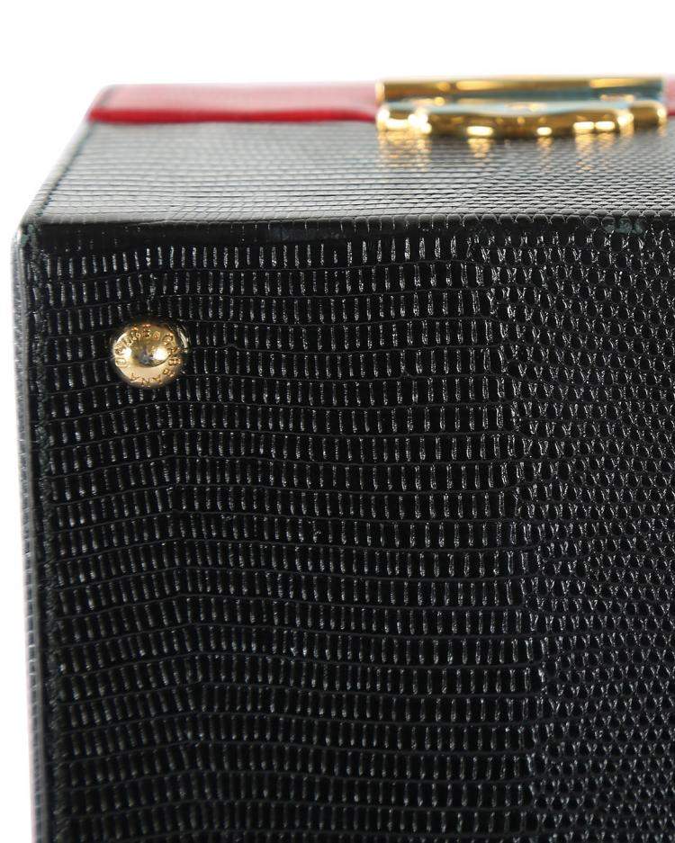 Pre Owned Dolce & Gabbana Beige/Red/Black Python & Lizard Leather Miss Sicly Bag