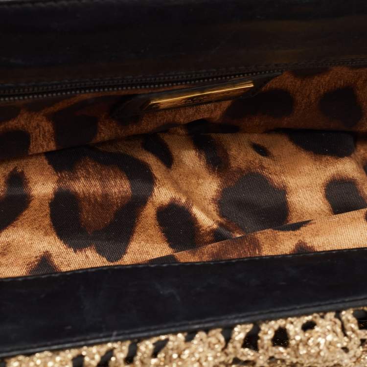 Pre Owned Dolce & Gabbana Woven Gold Fabric Crystal Embellished Clutch