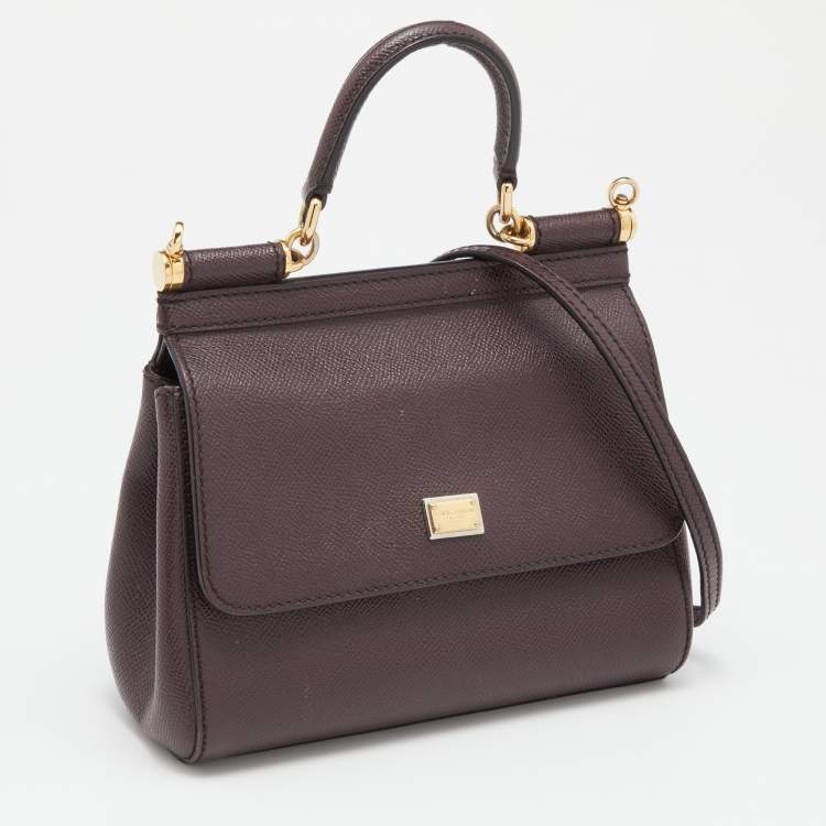 Pre Owned Dolce & Gabbana Burgundy Leather Small Miss Sicily Top Handle Bag