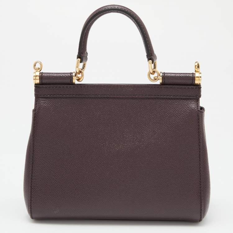 Pre Owned Dolce & Gabbana Burgundy Leather Small Miss Sicily Top Handle Bag