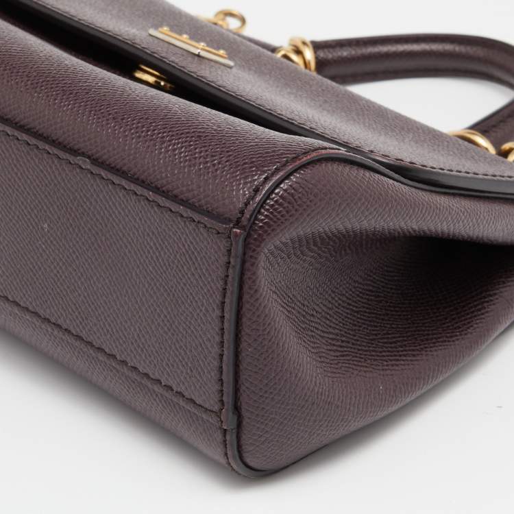 Pre Owned Dolce & Gabbana Burgundy Leather Small Miss Sicily Top Handle Bag