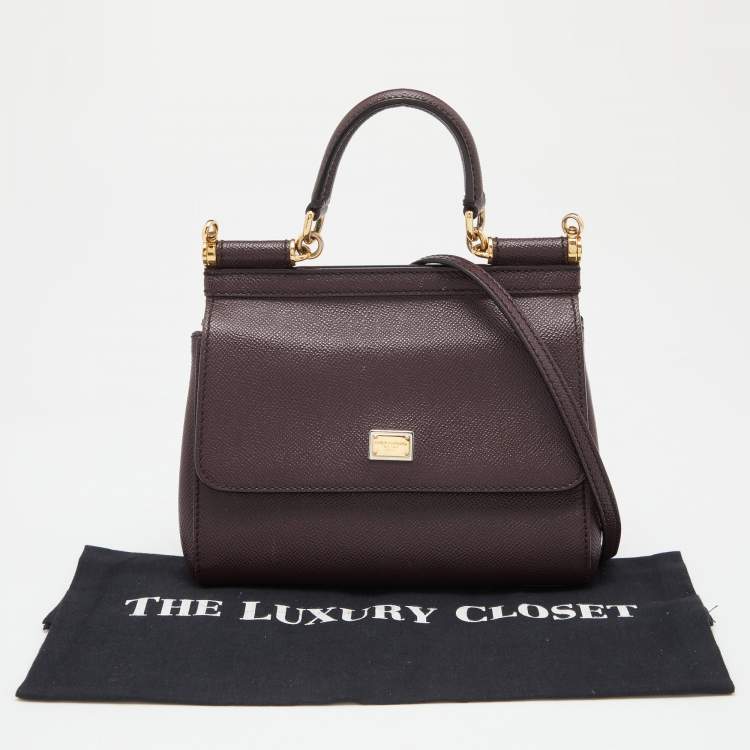 Pre Owned Dolce & Gabbana Burgundy Leather Small Miss Sicily Top Handle Bag