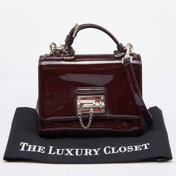 Pre Owned Dolce & Gabbana Burgundy Patent Leather Small Miss Monica Top Handle Bag
