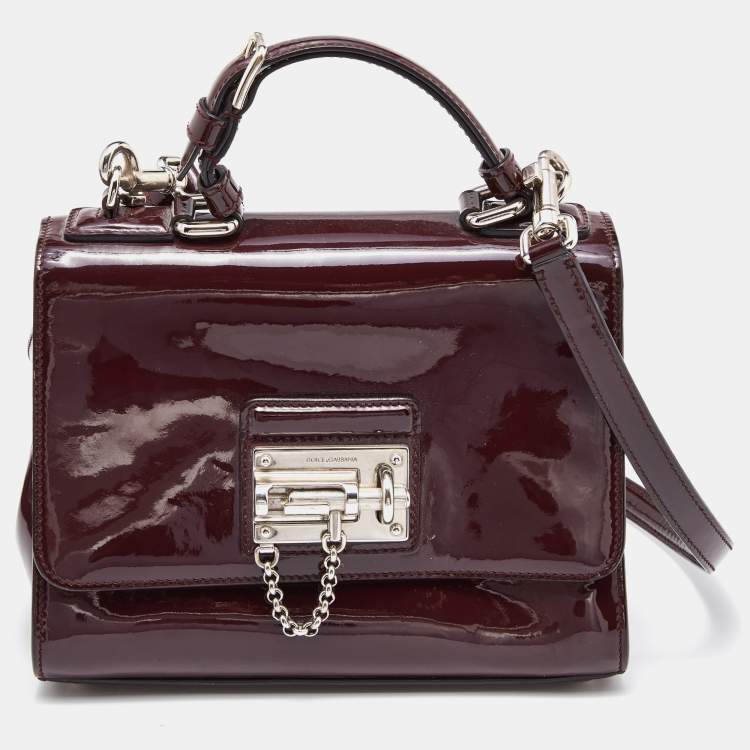 Pre Owned Dolce & Gabbana Burgundy Patent Leather Small Miss Monica Top Handle Bag