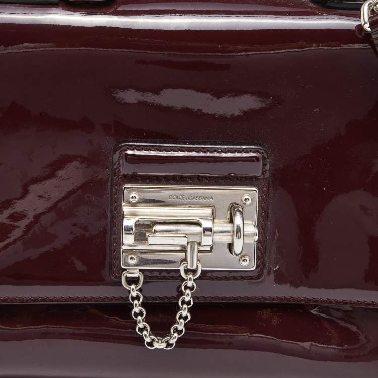 Pre Owned Dolce & Gabbana Burgundy Patent Leather Small Miss Monica Top Handle Bag