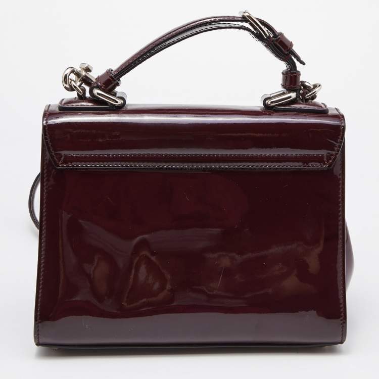 Pre Owned Dolce & Gabbana Burgundy Patent Leather Small Miss Monica Top Handle Bag